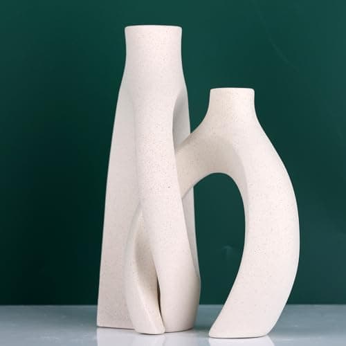 Lot De 2 Vases Creux en CéRamique - DéCoration D'IntéRieur BohèMe - pour Table De Mariage, Fête, Salon, Bureau, Chambre, Pendaison De CréMaillèRe, Cadeau De Mariage pour Couples (Blanc cassé)
