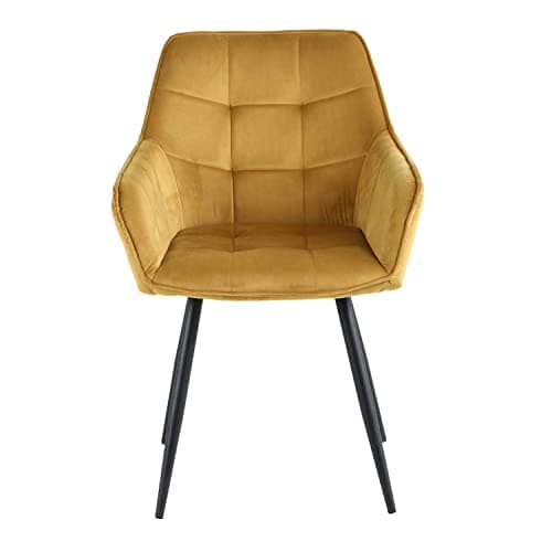 COLENIS® - Chaises de Salle à Manger Oriana - Jaune Ocre - Lot de 6 - Moderne Chaise, Velours, Pieds en métal, accoudoir