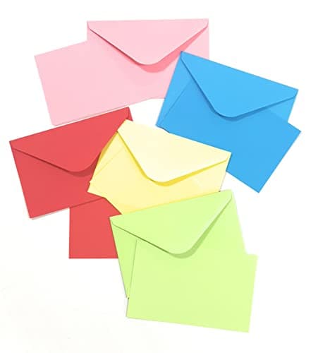 JEYEFFE Lot de 100 enveloppes colorées, petites enveloppes 14 x 9 cm, mini enveloppes, enveloppe pour carte postale, mariage, fête, anniversaire, cadeaux et cartes de vœux (multicolores)