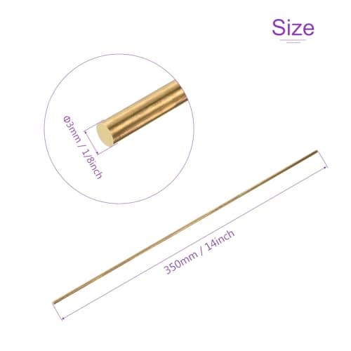 DMiotech 2 Pcs 3mm x 350mm Tiges en Laiton, Tige Ronde en Laiton Massif pour Bricolage, Tiges de Soudage, Barre de Tour, Stock pour Poinçons à Dérive, Modèle d'Arbre, Avion, Voiture