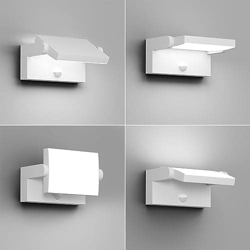 Klighten 24W Applique Exterieur/Intérieur LED avec Détecteur de Mouvement, Lampe murale avec LED Panneau Rotatif, IP65 Éclairage Mural pour Terrasse Entrée Jardin, Blanc, Blanc Froid 5700K-6000K