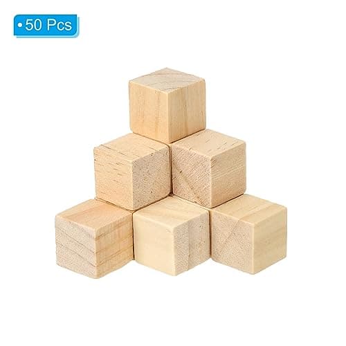 PATIKIL 0,6 pouce Inachevé Bois Blocs, 50 Paquet Naturel Bois Cube Carré Bois Blocs pour DIY Artisanat Art Projet Réalisation, Marron