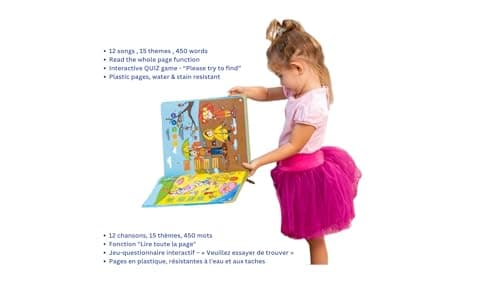 Livres Enfants Jouets éducatifs pour Enfants de 3 Ans - Jouets interactifs bilingue Anglais et français avec 12 chansons et Fonction Quiz - Livre électronique pour Enfants