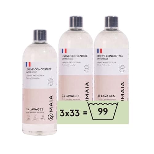 MAIA - Lessive Bio Fleurs d'amandier 3L - 99 lavages - Lavage en machine - Efficacité anti-taches prouvée - Formule sans allergènes - Emballage écologique - Fabriquée en France