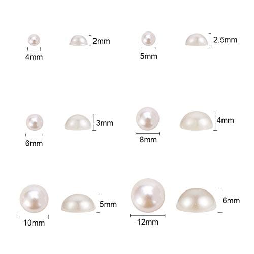 PH PandaHall Lot de 690pcs Environ/Boite Imitation Perle ABS Acrylique Dome Cabochons, Demi Rond, Beige, 4-12x2-6mm