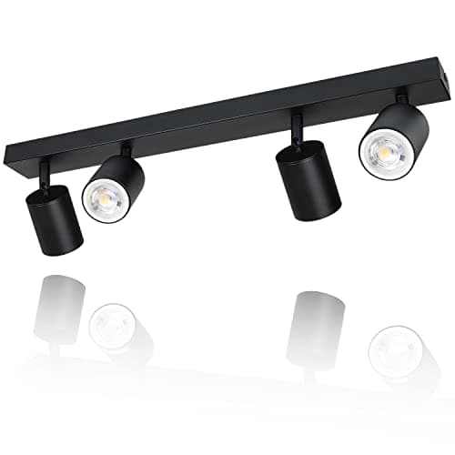 ZMH Plafonnier LED noir spot de plafond : plafonnier GU10 spots 4 flammes spot de plafond rotatif à 350° lampe de couloir moderne spot mural industriel