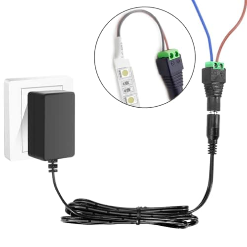 Lonnky Adaptateur 12V 2A avec Câble de 1,8 M, AC 100-240V à DC 12V, Connecteur Universel 2,1 mm x 5,5 mm pour LCD, Routeurs et Caméras de Surveillance