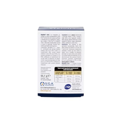 VitaDHA 1000 – Omega -3 Supplément alimentaire DHA - précieux pendant la grossesse et l'allaitement - alliée pour la santé du cerveau, cœur et vision - Saveur de citron - 60 gélules