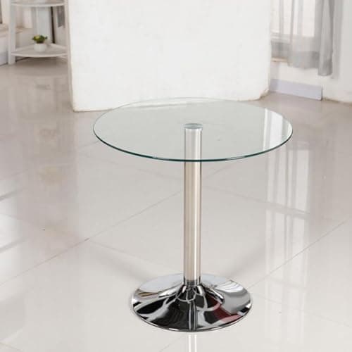 HFFAIWM Rond Verre Table à Piédestal Verre Table De Cuisine 60/70/80cm Circulaire Moderne 2-4 Places Table Bistro Déjeuner Base Chromée(Size:60cm)