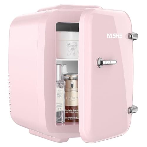 YASHE Mini Frigo de Chambre, 4 Litres Frigo Cosmetique, Petit Frigo Thermoélectrique CA/CC pour Boissons, Nourriture, Beauté, Bureau, Dortoir, Voiture, Rose
