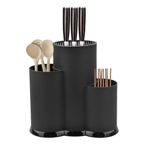 GOEDCH 3 en 1 Blocs à Couteaux Vides Universel: 23 X 22cm Noir Support de Bloc à Couteaux Rond Universel, Bloc Couteaux Universel, Porte Couteau Universel avec Fentes pour Cuisines, Restaurants