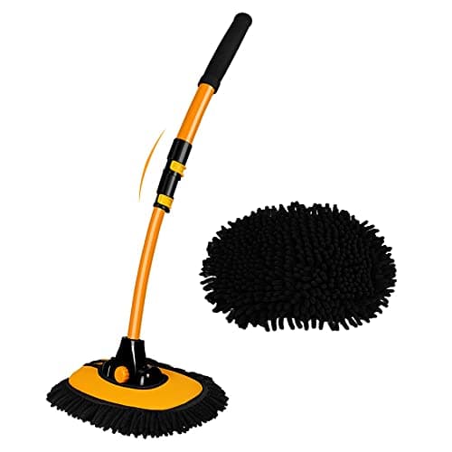 Inclinable 15° Brosse Lavage Voiture avec Manche Telescopique Rétractable 43" Alliage D’Aluminium Kit Balai Spéciale Nettoyage De Caravane Camion Outils De Chenille Microfibre Vadrouille Anti Rayure
