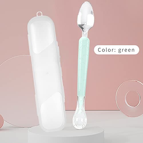 Cuillere Bebe, Cuillere Bebe Silicone 1er Age Bebe Sans Bpa Nourriture Complémentaire Gratter Des Fruits s'Adapte à La Bouche De Bébé Passe Au Micro-Ondes, Au Lave-Vaisselle Et Au Congélateur (Bleu)