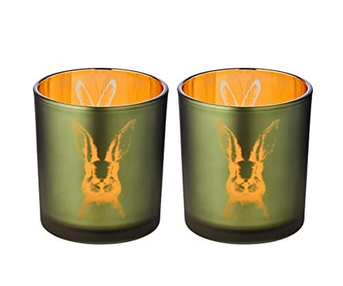 Lot de 2 photophores en Verre Motif Lapin Vert/intérieur doré Hauteur 8 cm Diamètre 7 cm