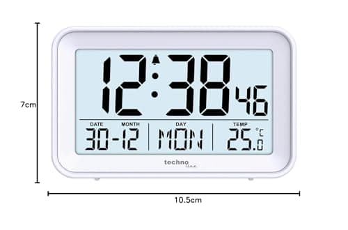 Technoline WT497 Réveil numérique Moderne, température intérieure, Date, Jour de la Semaine, Alarme et Snooze, Blanc