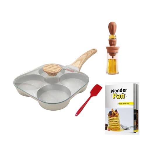 MYBO TV WONDER PAN Poêle 4 Compartiments - Antiadhésive - Tous Feux Dont Induction - Couvercle en Verre - Spatule en Silicone (Spatule+Couvercle+Livre+Doseur huile)