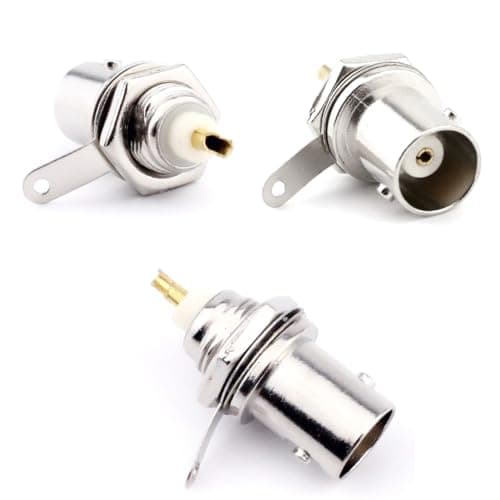 JZK 5X Connecteurs Femelles BNC Prise Femelle à Montage sur Panneau avec poignée de cloison à écrou Adaptateur de sonde Radiale RF BNC pour châssis fiche à souder pour vidéosurveillance