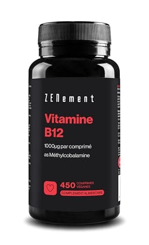 Vitamine B12 1000 mcg - 450 Comprimés Végans (+ 1 An) - Vit B12 Méthylcobalamine Hautement Biodisponible - Pour l'Énergie, l'Immunité et la Fatigue - Pour Végans, sans Additifs et Sans Gluten