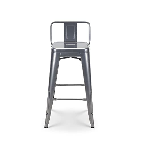Kosmi - Tabouret de Bar en métal Brut Silver avec Dossier - Hauteur Assise 66cm