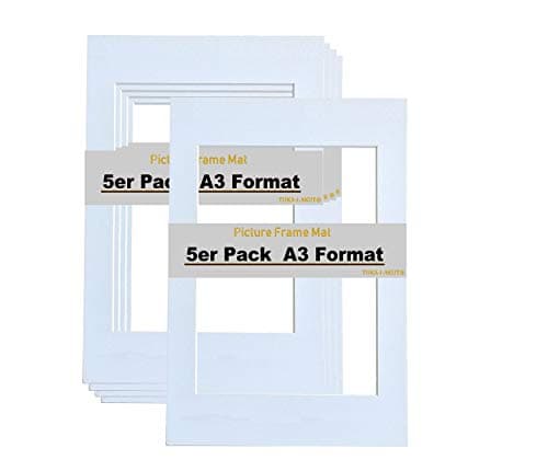 TUKA 5x Passe-Partout DIN A3, Ouverture A4 20,8x29,5cm, Blanc, 1 mm d'épaisseur Passepartout, Sans Acide Résistant au Vieillissement pour l'encadrement Photos Affiches Impressions d'art, TKD9100-A3