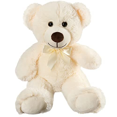 SNOWOLF Peluche d'ours Adorable Animal empaillé Oreiller poupée d'ours Cadeau d'enfant garçon Fille Anniversaire Noël Saint Valentin (13.7In/35CM,Cream)