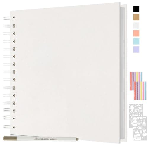 JAECU Album Photo Spirale Scrapbook 21x21cm, DIY Scrapbooking Album 40 Pages, Livre D'or pour Voyage Mariage Anniversaire Cadeaux pour Bebe Enfant Couple (Blanc)