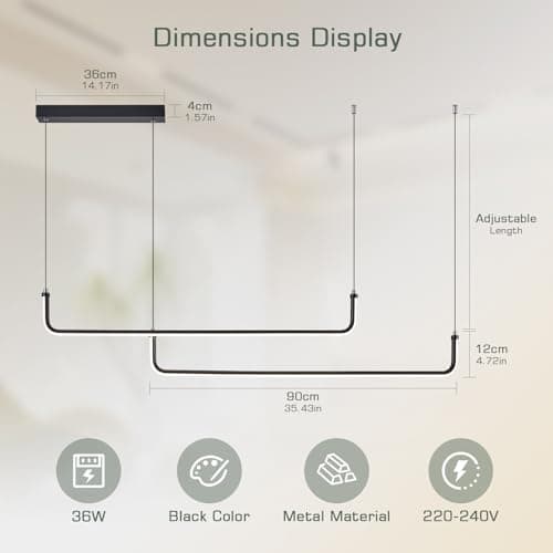 KSIBNW Lustre Suspension Luminaire LED 36W Dimmables, Moderne Lustre Salon Luminaire Suspension Noir Métal Lampe Suspension avec Télécommande & APP Contrôle 2700K-6500K Luminosité Réglable