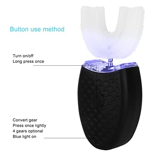 Brosse à dents électrique sonique, tête de brosse à dents en forme de U, nettoyage automatique, 4 modes de nettoyage, tête de brosse à dents en silicone de qualité alimentaire