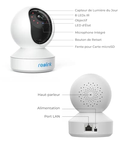 Reolink 4MP Pan Tilt Caméra Surveillance WiFi Interieure, WiFi 2,4GHz/5GHz, Détection de Personne/Animaux & Alertes, Audio Bidirectionnel, Caméra Bébé/Animal, Stockage en Cloud, E1 Pro(Paquet de 2)