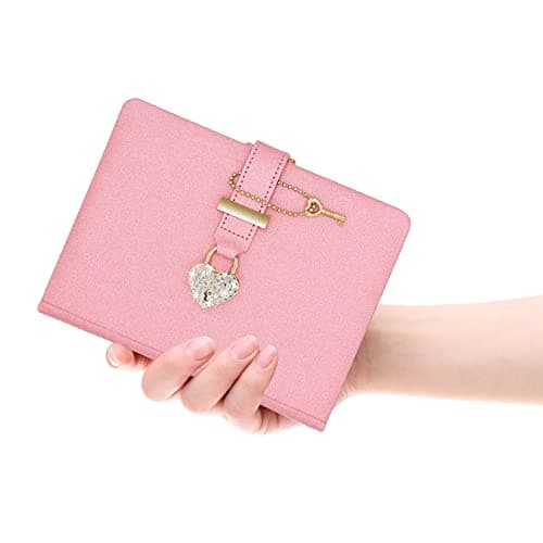 Topzora Journal Intime Fille Cadenas et clé +Stylo Diamant en Forme de Coeur,Carnet Secret,(Rose)