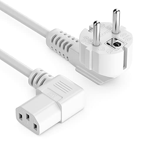 deleyCON 5m Câble d'alimentation Contact de Protection Fiche Type F (CEE 7/4) 90° Coudée au Connecteur d'alimentation C13 Femelle 90° Coudée à Droite pour PC Moniteur Ordinateur Beamer - Blanc