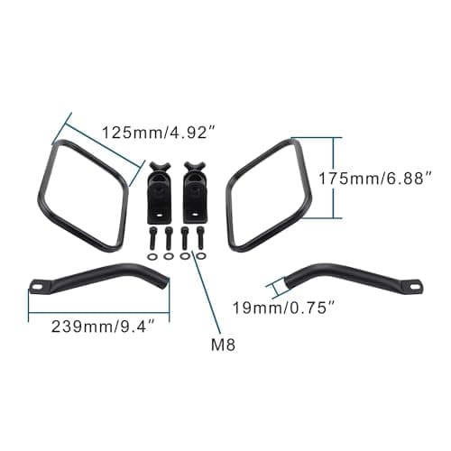 GOOFIT Vue arrière de la Colonne a modifiée carrée Rétroviseur Remplacement pour Wrangler TJ JK JKU 1997-2017 UTV ATV