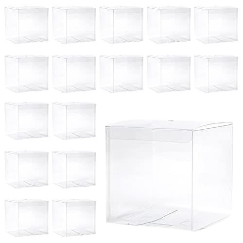 ZWZNBL Lot de 50 boîtes en plastique transparent pliables et carrées, pour bonbons, biscuits au chocolat, conviennent pour des mariages, fêtes, anniversaires, 5 x 5 x 5 cm