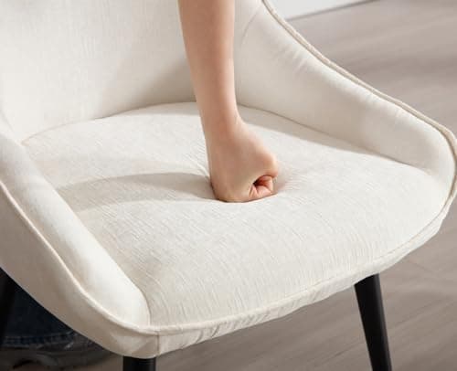 Wahson Lot de 2 Chaises Salle à Manger, Chaises de Salle à Manger en Chenille Chaise de Cuisine Moderne avec Pied en Métal, Chaise Salle a Manger avec Coussin Épais pour Cuisine/Salon, Blanc