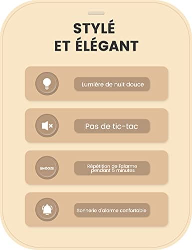 aboveClock Reveil Matin à Piles, Reveil Bois, Réveil Silencieux sans Tic Tac, Reveil Analogique de Voyage Lumineux avec Fonction Snooze, Reveil à Aiguilles Alarme Sonore Croissante【Bois Clair】
