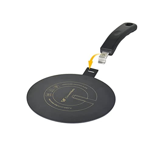 Adaptateur Induction 20 cm avec Poignée Amovible Isolante - Ne CHANGE PAS de Couleur après utilisation -Plaque Diffuseur de Chaleur avec Revêtement Haute Température Noir - Disque Relais Induction/gaz