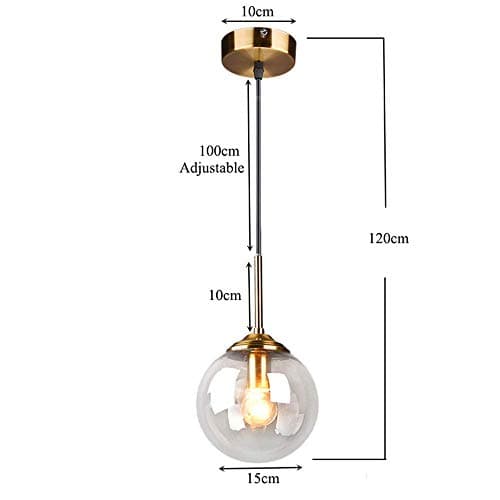 LFsem Industriel Rétro Suspensions Boule De Verre Lampe Suspension Raccords En Laiton Suspension E27 Loft Suspension pour Salon Salle À Manger Chambre (Célibataire, Ambre)