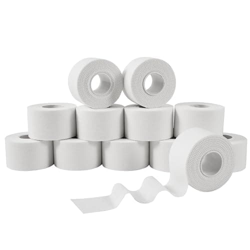 Ruban adhésif en oxyde de zinc - 3.8cm x 10m (12 rouleaux) - Ruban adhésif sportif blanc pour cheville, poignet, genou et pied, Ruban adhésif sportif pour tous les sports Bat, Lifters