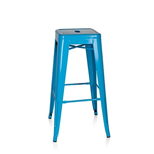 hjh OFFICE 645014 Tabouret de Bar VANTAGGIO High Métal Bleu Clair, Tabouret Industriel Haut, empilable