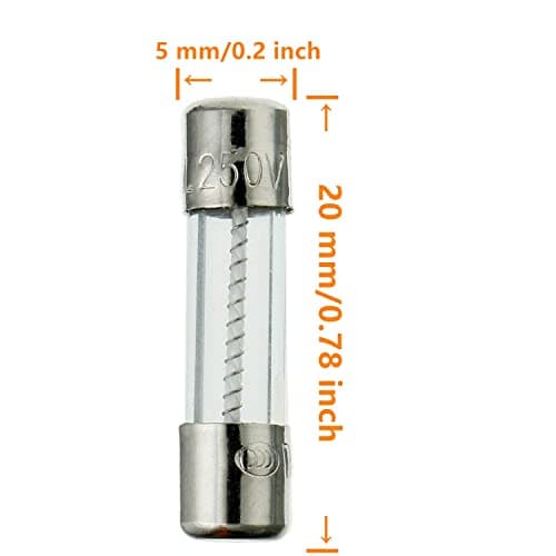 HUAREW T2.5AL250V 20 pièces 5x20mm fusible en verre à fusion lente 2.5A 250V 0.2 x 0.78 pouces fusible à retardement