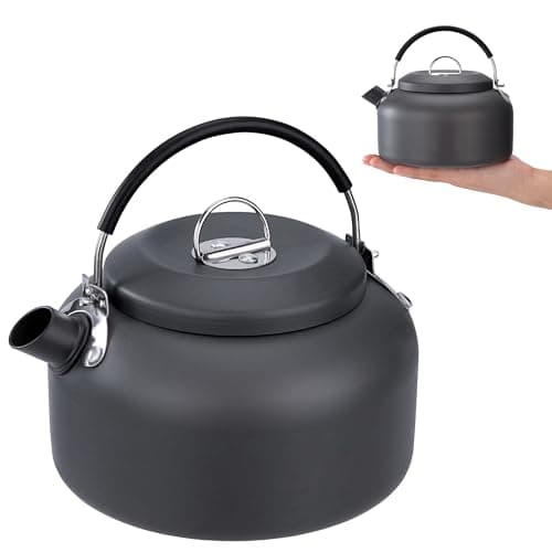AYMQC Bouilloire de Camping 0,8 L Bouilloire à Thé en Aluminium Ultralégère Théière à Chauffage Rapide Portable avec Sac de Transport pour Pique-Nique Randonnée Pêche (Gris)