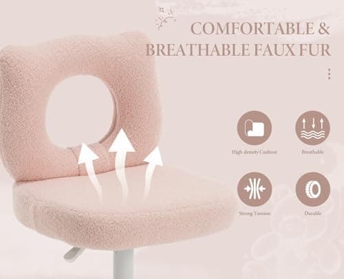 Wahson Chaise de Bureau pour Enfant Chaise Enfant Chambre à roulettes Chaise de Bureau Enfant Réglable en Hauteur, Fauteuil Bureau Enfant pour Chambre, Fausse Fourrure, Rose Clair