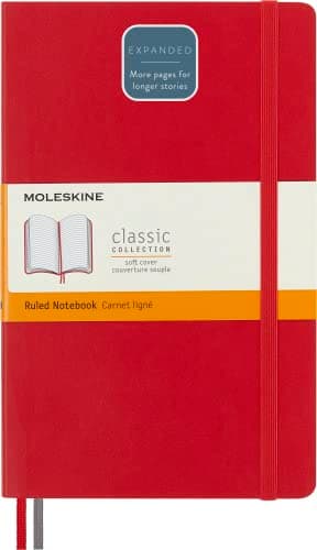 Moleskine - Carnet de Notes Classique Augmenté, Carnet de Notes Ordinaire, Couverture Souple et Fermeture Elastique, Grand Format 13 x 21 cm, Couleur Rouge Ecarlate, 400 Pages