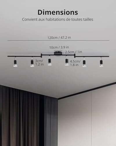 Bojim Plafonnier 6 Spots LED Orientable, Pivotants Spot Plafonnier Noir Mat, Moderne Luminaire Plafonnier pour Cuisine, Salon, Chambre, 6 x Ampoules LED GU10 incl (6W, 550lm, 2700K Blanc Chaud)