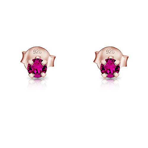DTPsilver - * MINI * Boucles d'oreilles/Clous en Argent Fin 925 Plaqué Or Rose et Cristaux de Swarovski® Elements Ronds - Diamètre: 3 mm - Couleur: Fuchsia