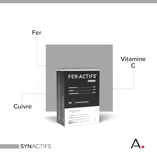 ARAGAN - Synactifs Lot de 2 Feractifs - Complément Alimentaire Anti-Fatigue - Tonus et Vitalité - Fer Bisglycinate, Cuivre et Vitamine C - 120 gélules - 4 mois de prise - Fabriqué en France