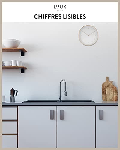 LUUK LIFESTYLE Horloge Murale silencieuse avec mécanisme à Quartz, Design scandinave, décoration pour Bureau, Cuisine, Couloir, Salle à Manger, en Blanc et Or