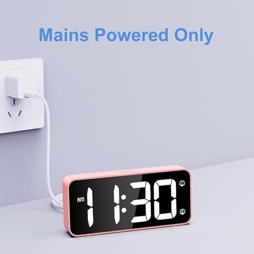 LATEC Réveil Numérique, Réveil LED avec Adaptateur, 0-100% Luminosité et Volume Réglable, 5,8" Grand écran Horloges avec 2 Alarmes, Fonction Snooze, 12/24H pour Bureau de Chambre(Rose)