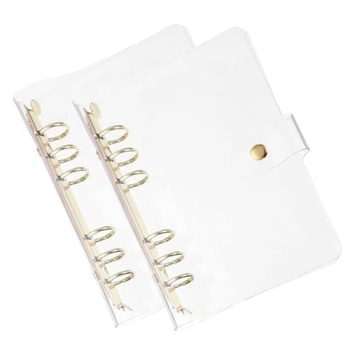 PATIKIL Couverture de Classeur Transparente A6, 2 Pcs, Protecteur de Classeur à Feuilles Mobiles en PVC Souple avec Fermeture à Bouton-Pression, 6 Anneaux Dorés pour Cahier, Transparent