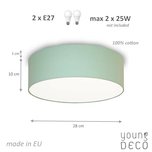 youngDECO® MINI Luminaire Plafonnier Rond Ø28 cm - Luminaires Intérieur Sage - Abat Jour Plafond en Tissu de Coton 2 x E27 - Lustre Salon, Chambre Adulte et Chambre Enfant (Ampoule non incluse)